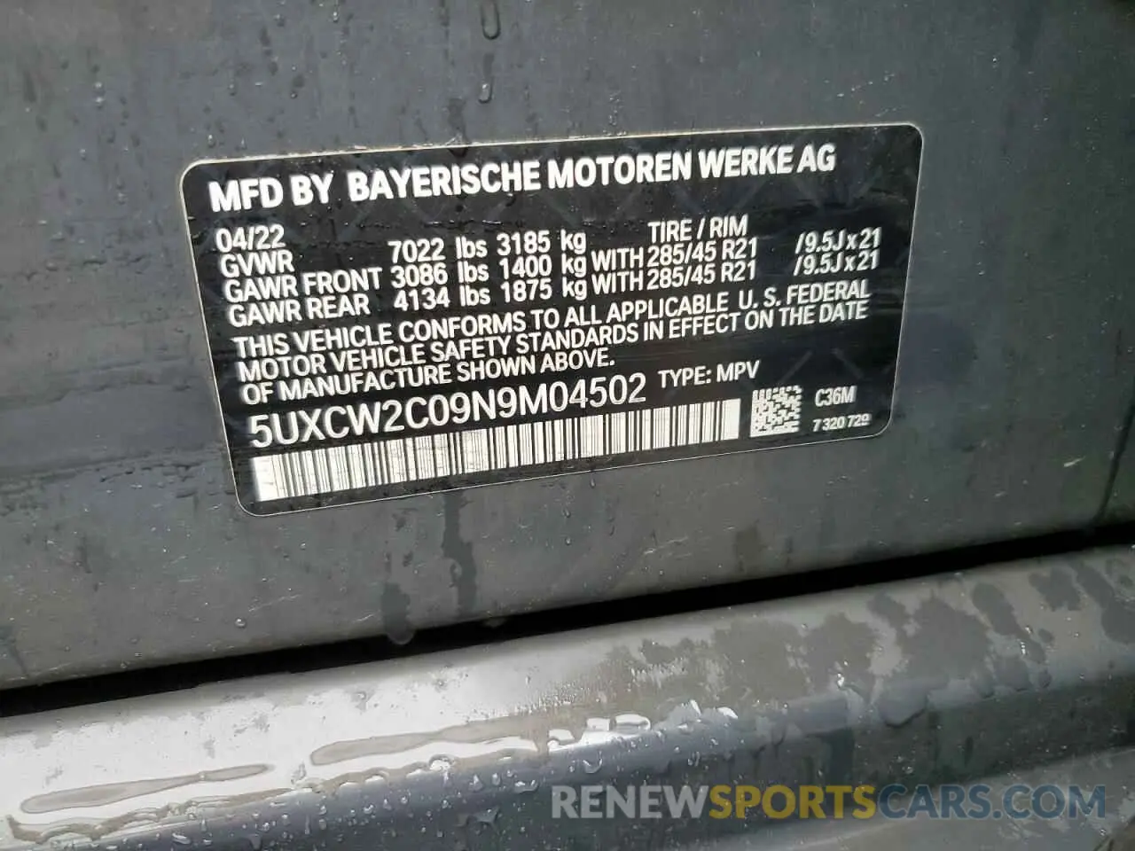 14 Photograph of a damaged car 5UXCW2C09N9M04502 BMW X7 2022
