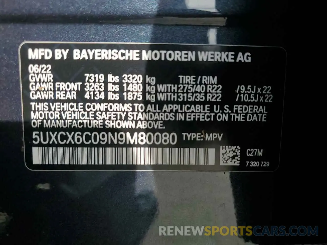 14 Photograph of a damaged car 5UXCX6C09N9M80080 BMW X7 2022