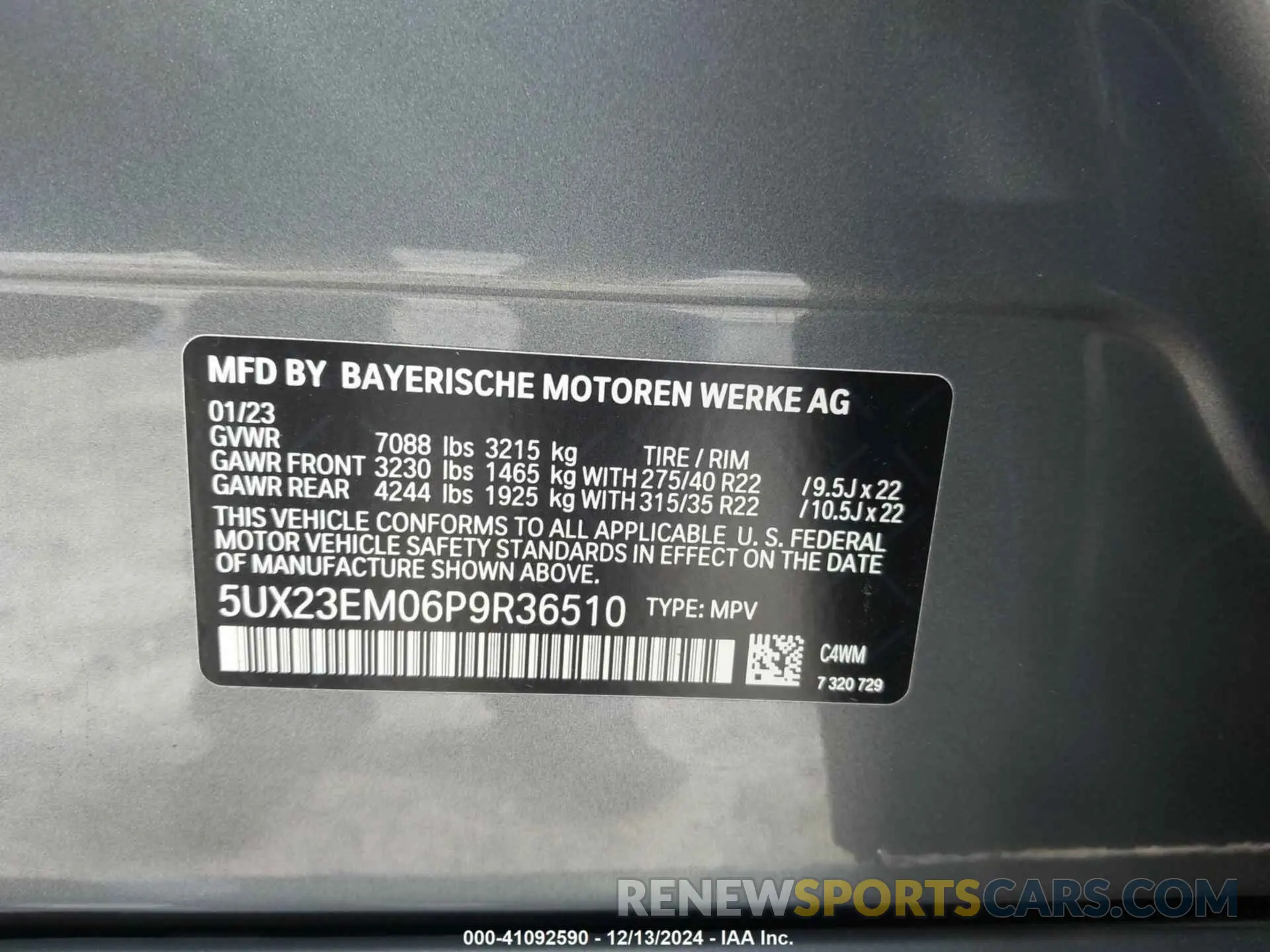 9 Фотография поврежденного автомобиля 5UX23EM06P9R36510 BMW X7 2023