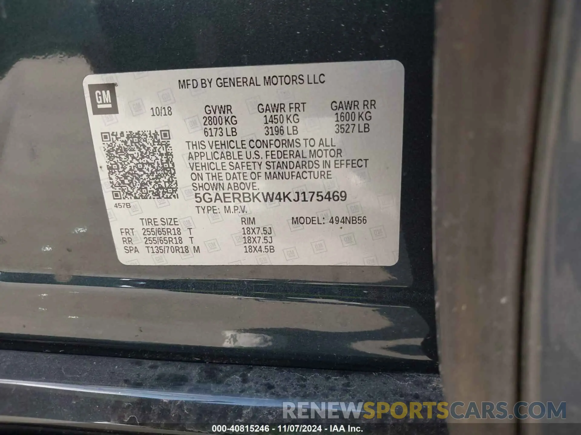 9 Фотография поврежденного автомобиля 5GAERBKW4KJ175469 BUICK ENCLAVE 2019