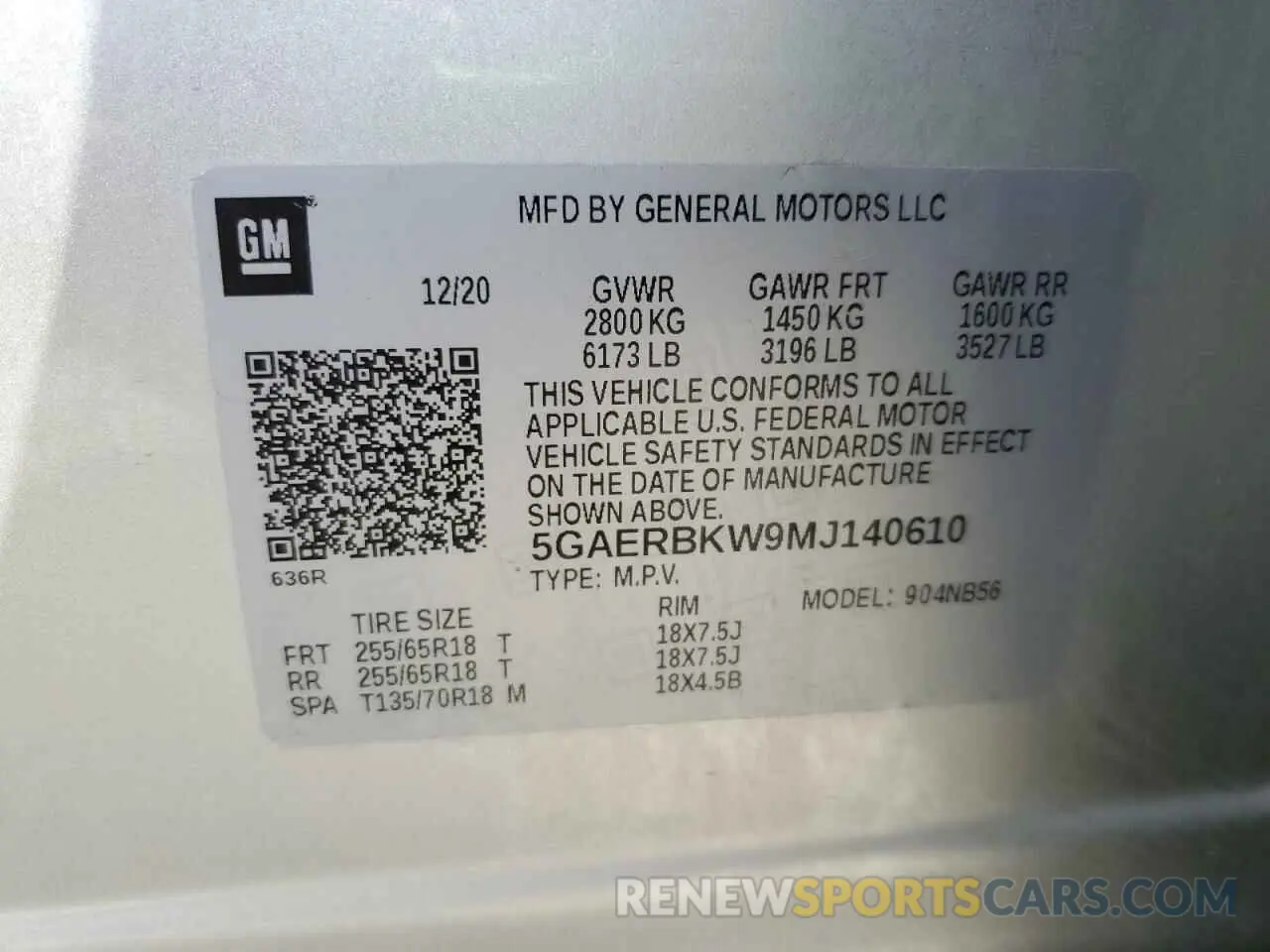 13 Photograph of a damaged car 5GAERBKW9MJ140610 BUICK ENCLAVE 2021