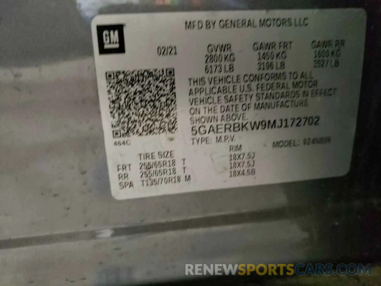 13 Photograph of a damaged car 5GAERBKW9MJ172702 BUICK ENCLAVE 2021
