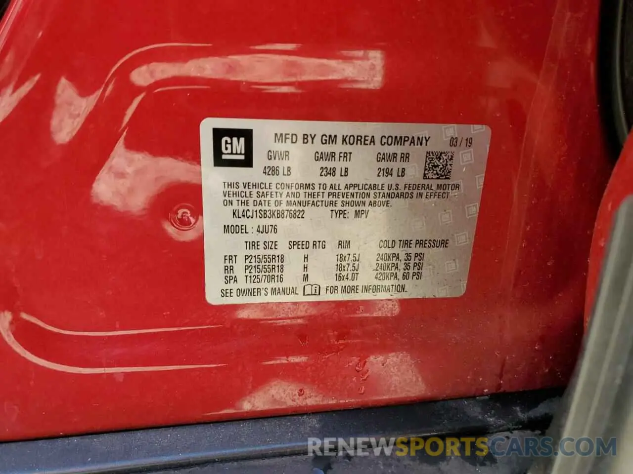 13 Photograph of a damaged car KL4CJ1SB3KB876822 BUICK ENCORE 2019
