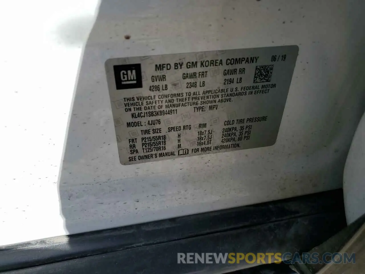 14 Photograph of a damaged car KL4CJ1SB3KB944911 BUICK ENCORE 2019