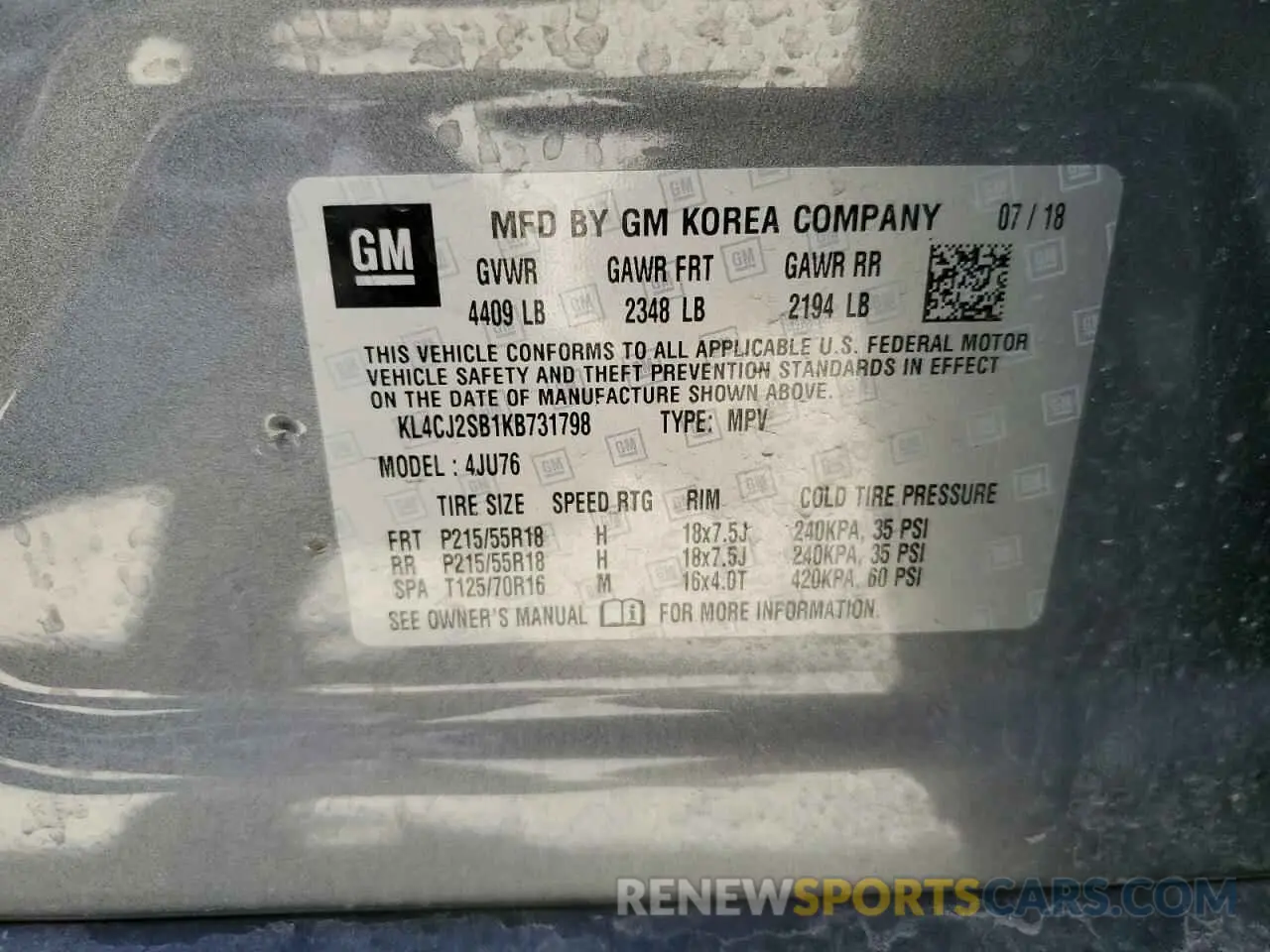 13 Photograph of a damaged car KL4CJ2SB1KB731798 BUICK ENCORE 2019