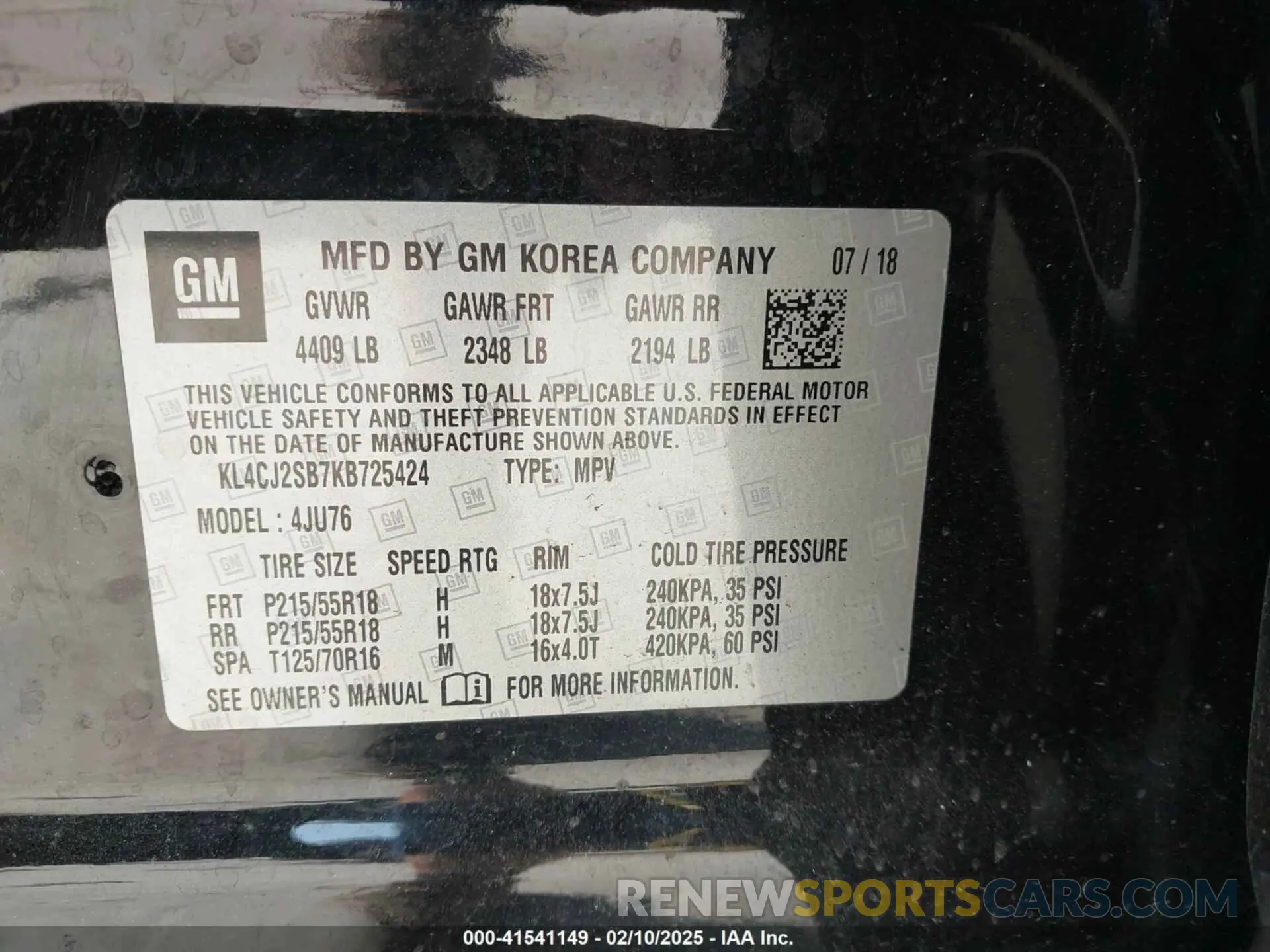 9 Photograph of a damaged car KL4CJ2SB7KB725424 BUICK ENCORE 2019