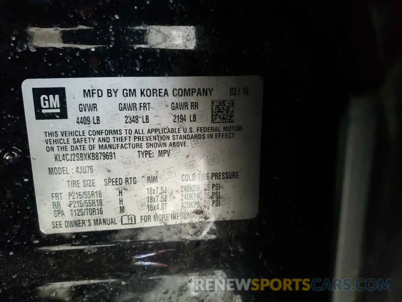 13 Photograph of a damaged car KL4CJ2SBXKB879691 BUICK ENCORE 2019
