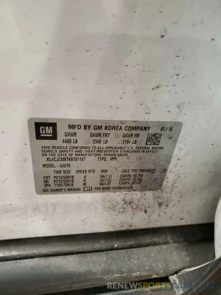 13 Фотография поврежденного автомобиля KL4CJ2SM7KB701187 BUICK ENCORE 2019