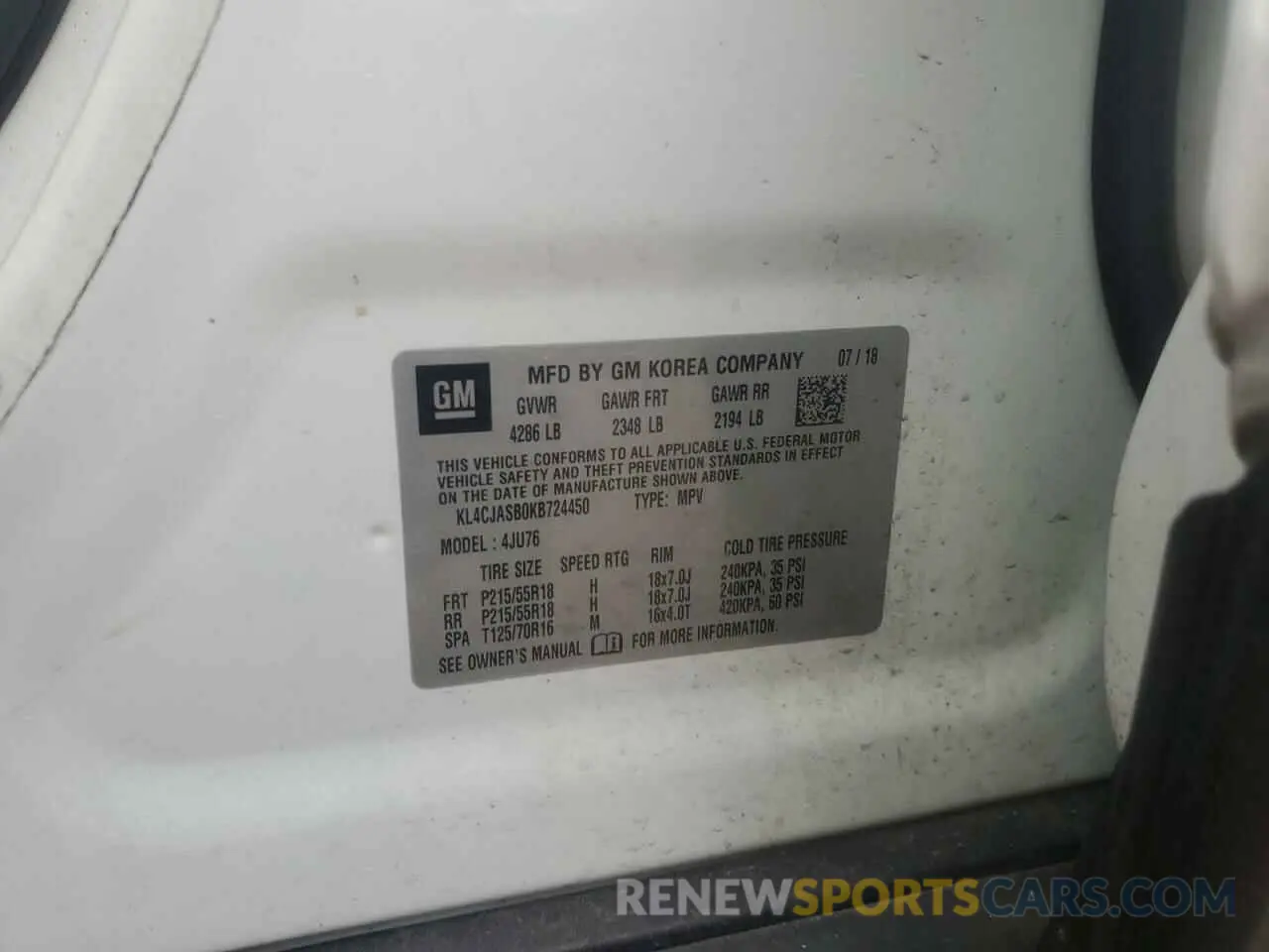 15 Фотография поврежденного автомобиля KL4CJASB0KB724450 BUICK ENCORE 2019