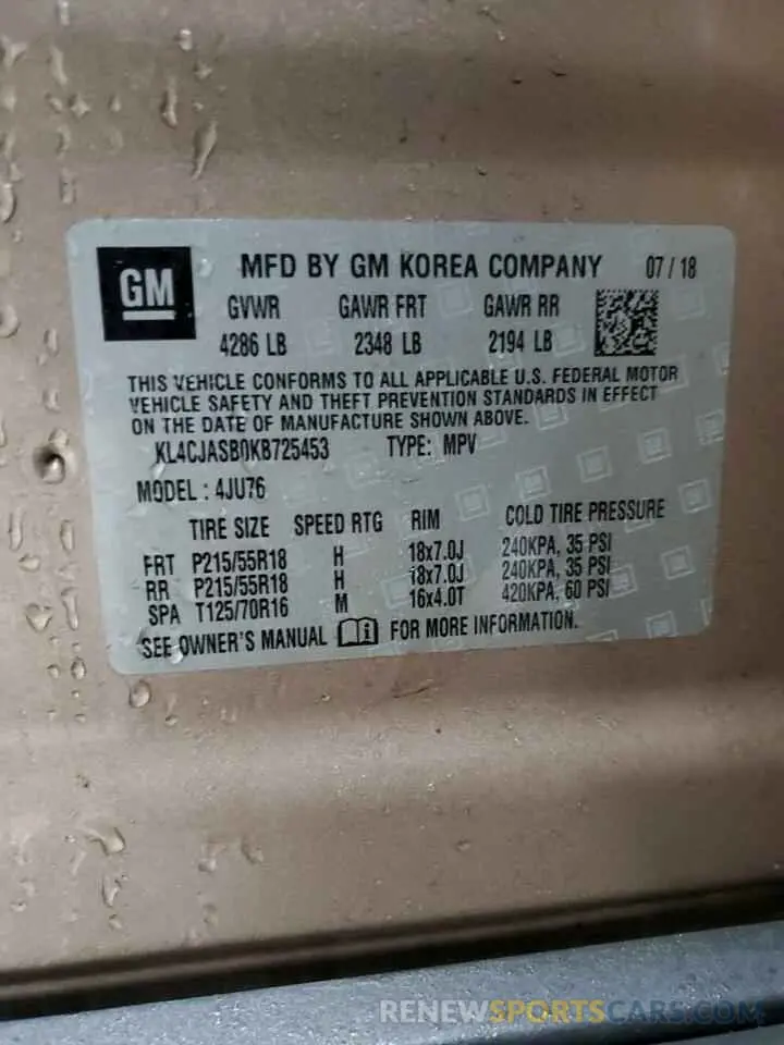 16 Photograph of a damaged car KL4CJASB0KB725453 BUICK ENCORE 2019