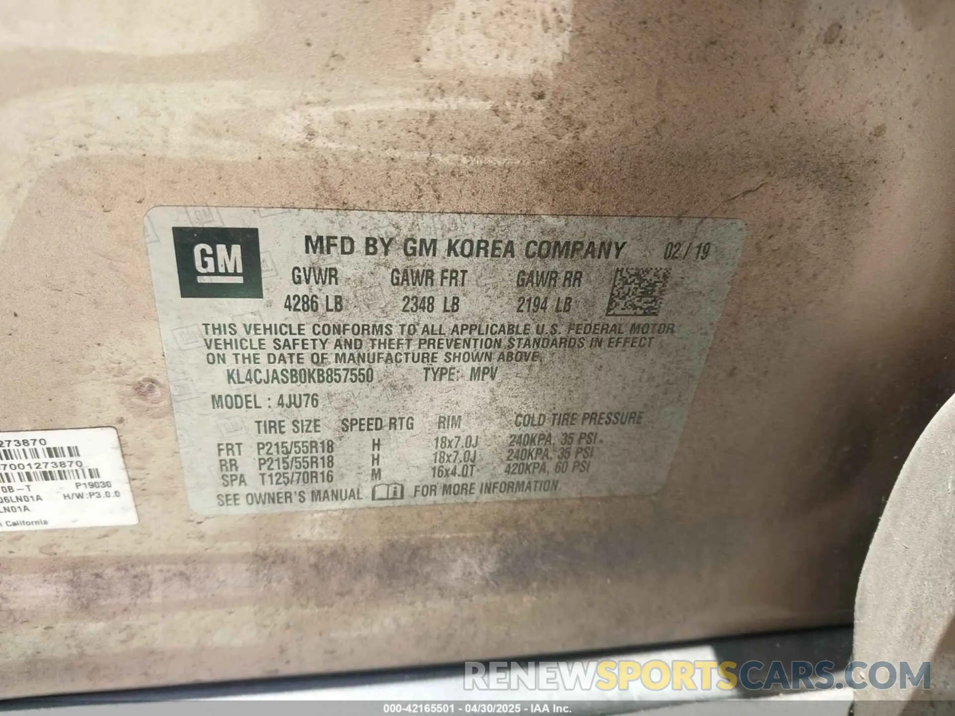 9 Photograph of a damaged car KL4CJASB0KB857550 BUICK ENCORE 2019