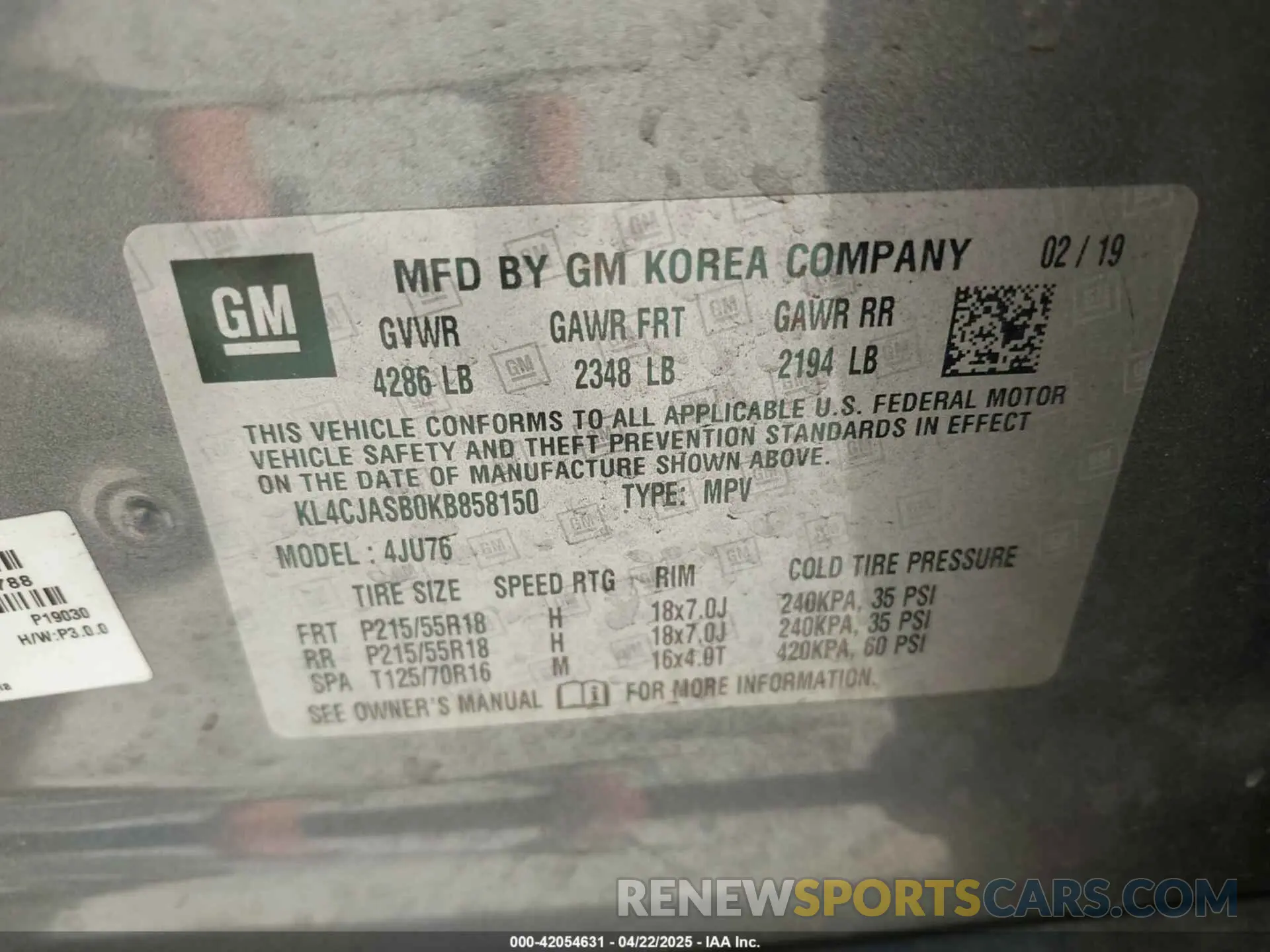 9 Photograph of a damaged car KL4CJASB0KB858150 BUICK ENCORE 2019