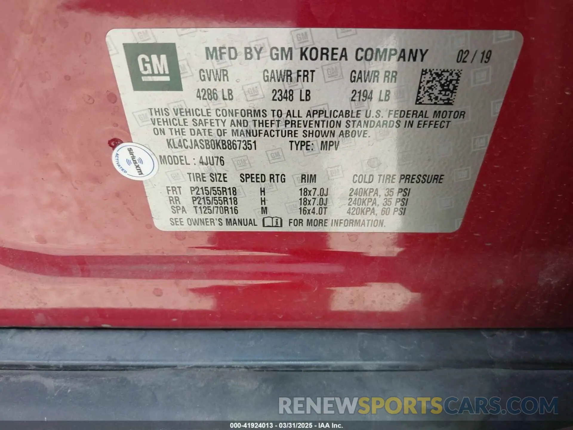 9 Photograph of a damaged car KL4CJASB0KB867351 BUICK ENCORE 2019