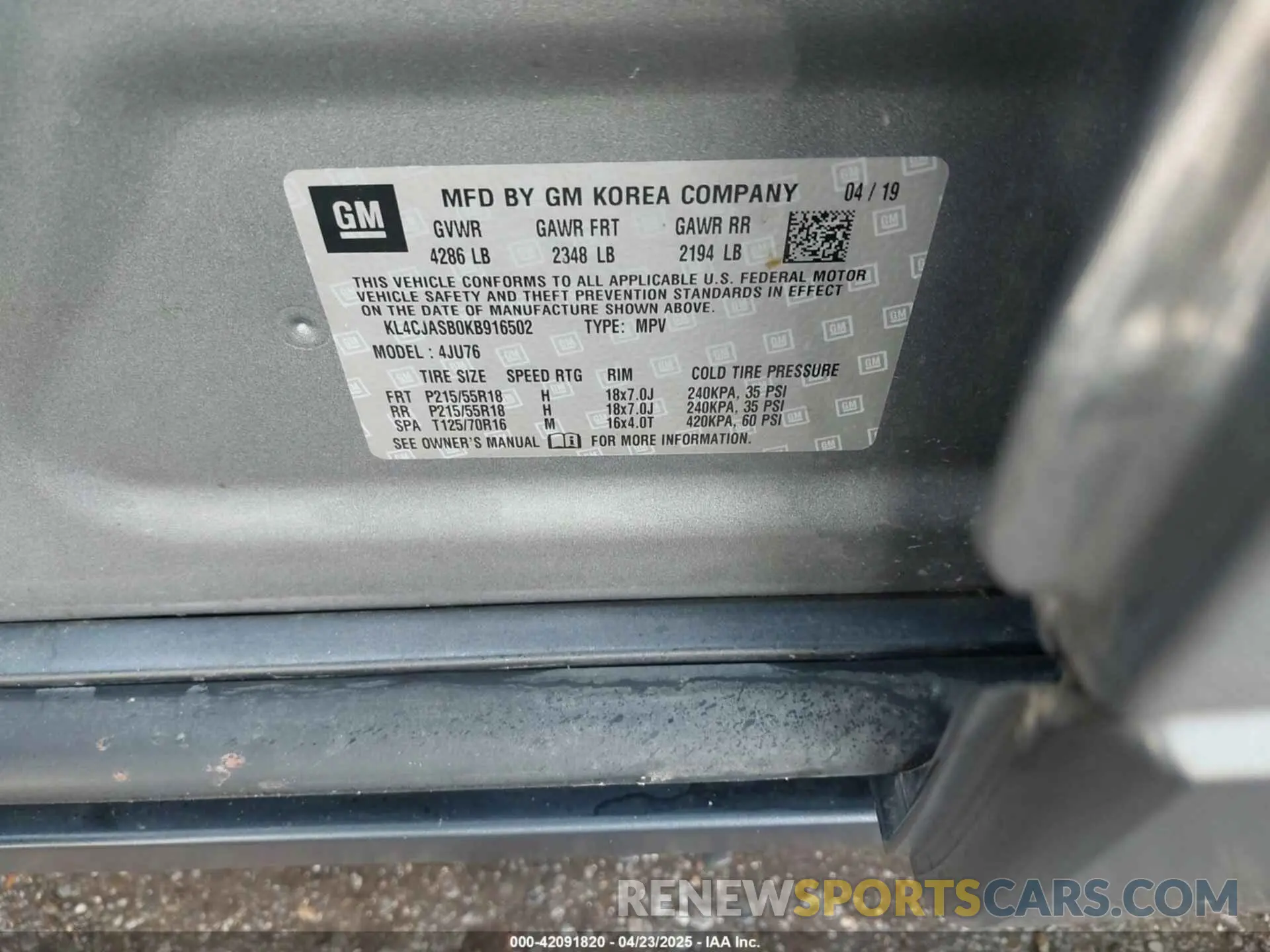 9 Photograph of a damaged car KL4CJASB0KB916502 BUICK ENCORE 2019