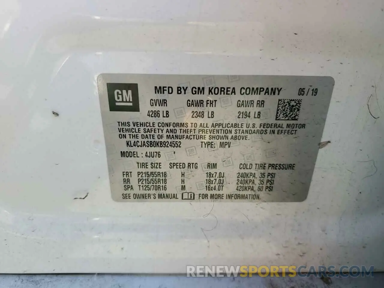 13 Photograph of a damaged car KL4CJASB0KB924552 BUICK ENCORE 2019
