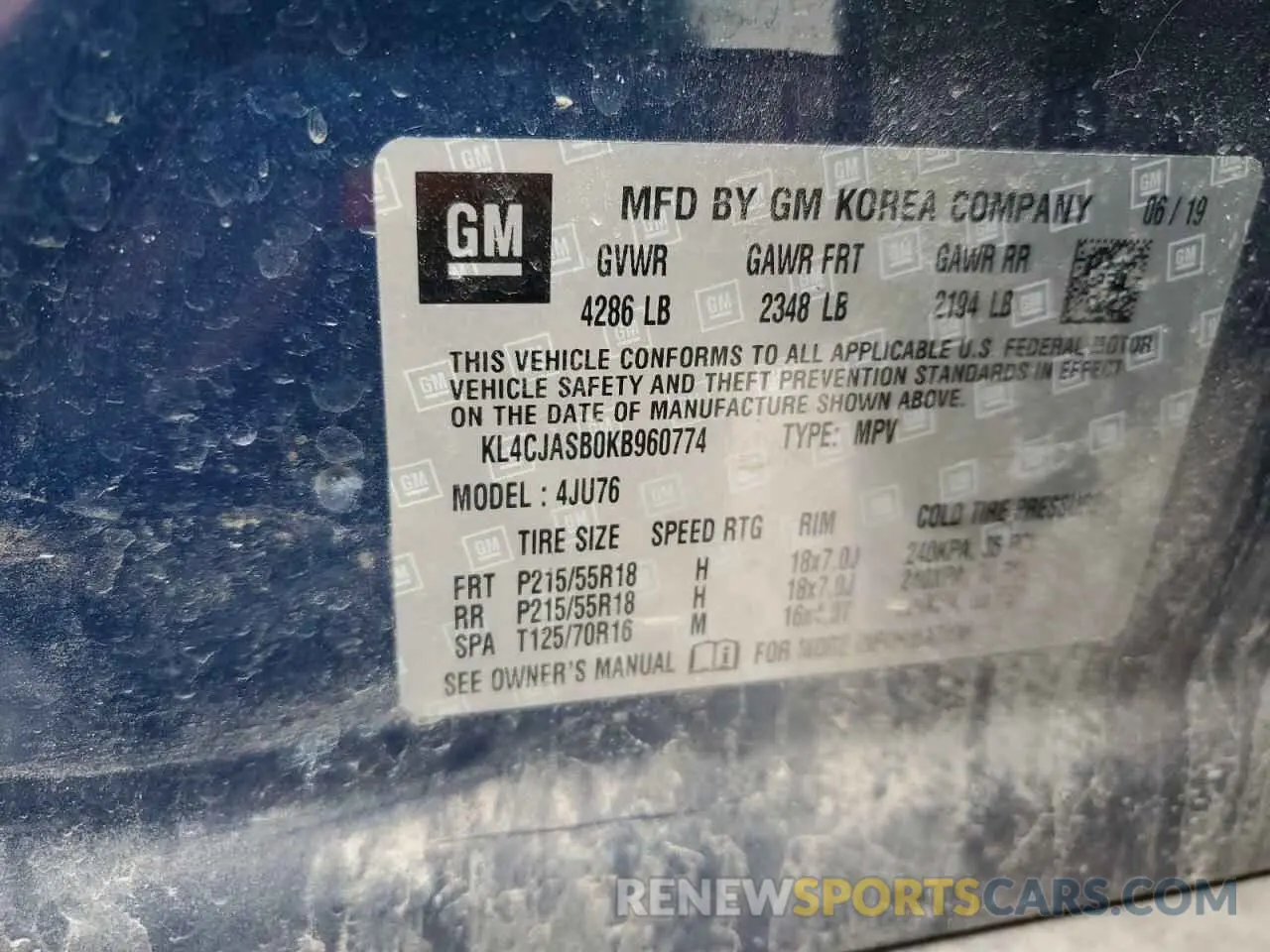 15 Фотография поврежденного автомобиля KL4CJASB0KB960774 BUICK ENCORE 2019
