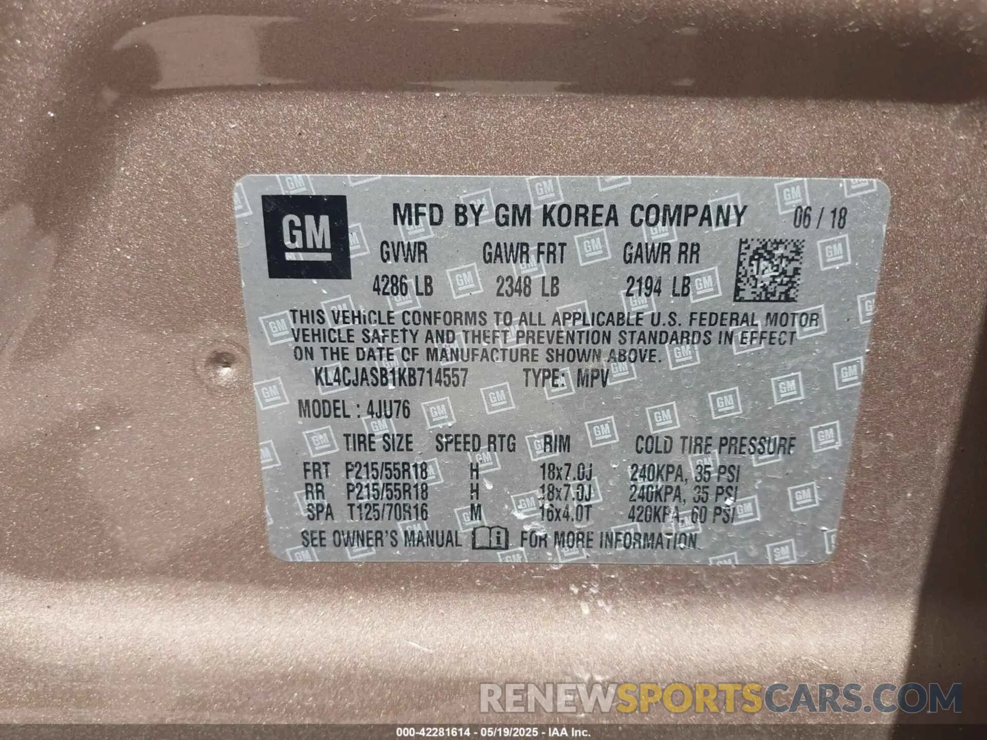 9 Photograph of a damaged car KL4CJASB1KB714557 BUICK ENCORE 2019