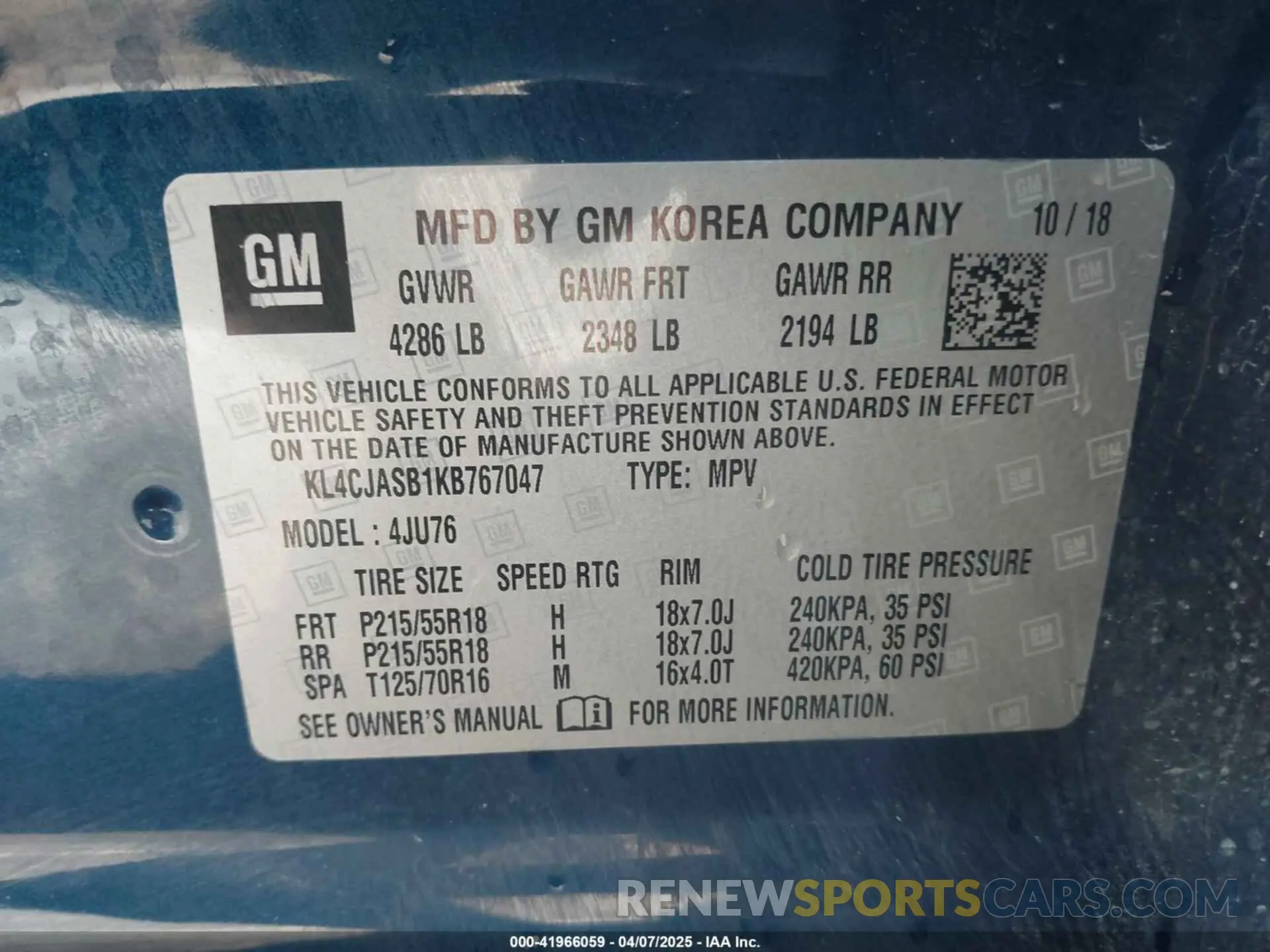 9 Photograph of a damaged car KL4CJASB1KB767047 BUICK ENCORE 2019