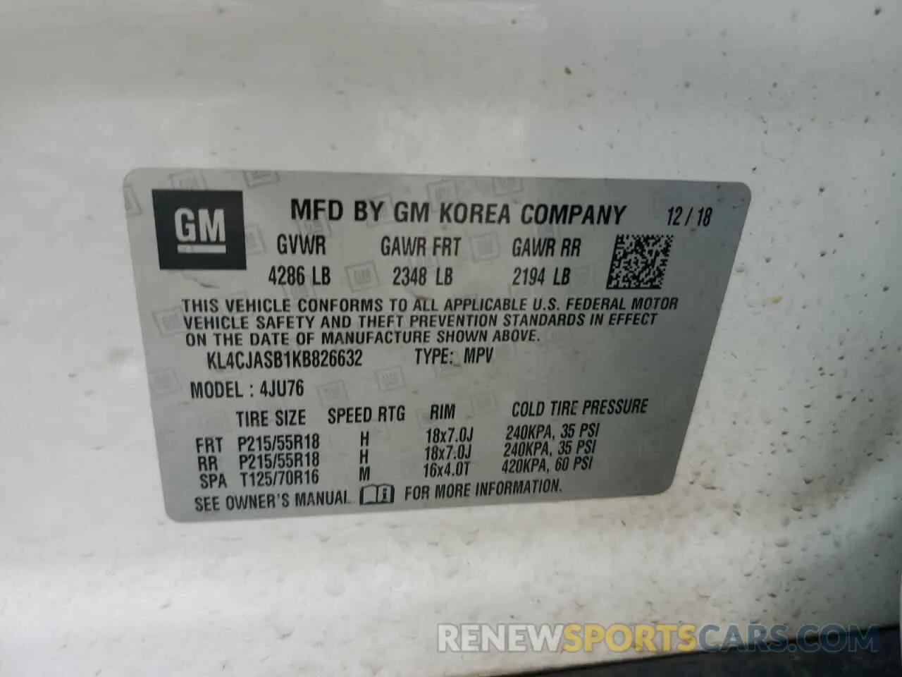 15 Photograph of a damaged car KL4CJASB1KB826632 BUICK ENCORE 2019