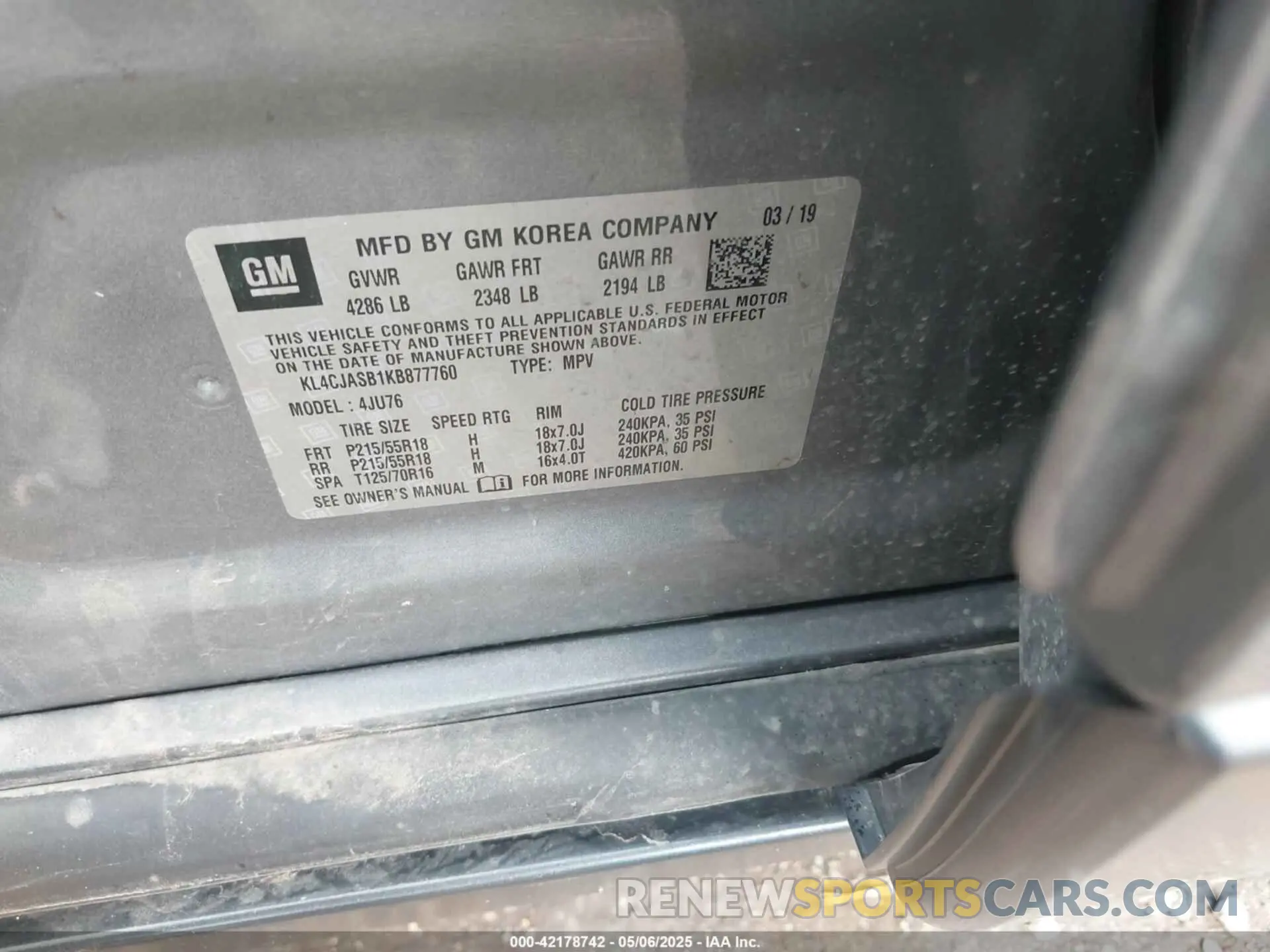 9 Photograph of a damaged car KL4CJASB1KB877760 BUICK ENCORE 2019