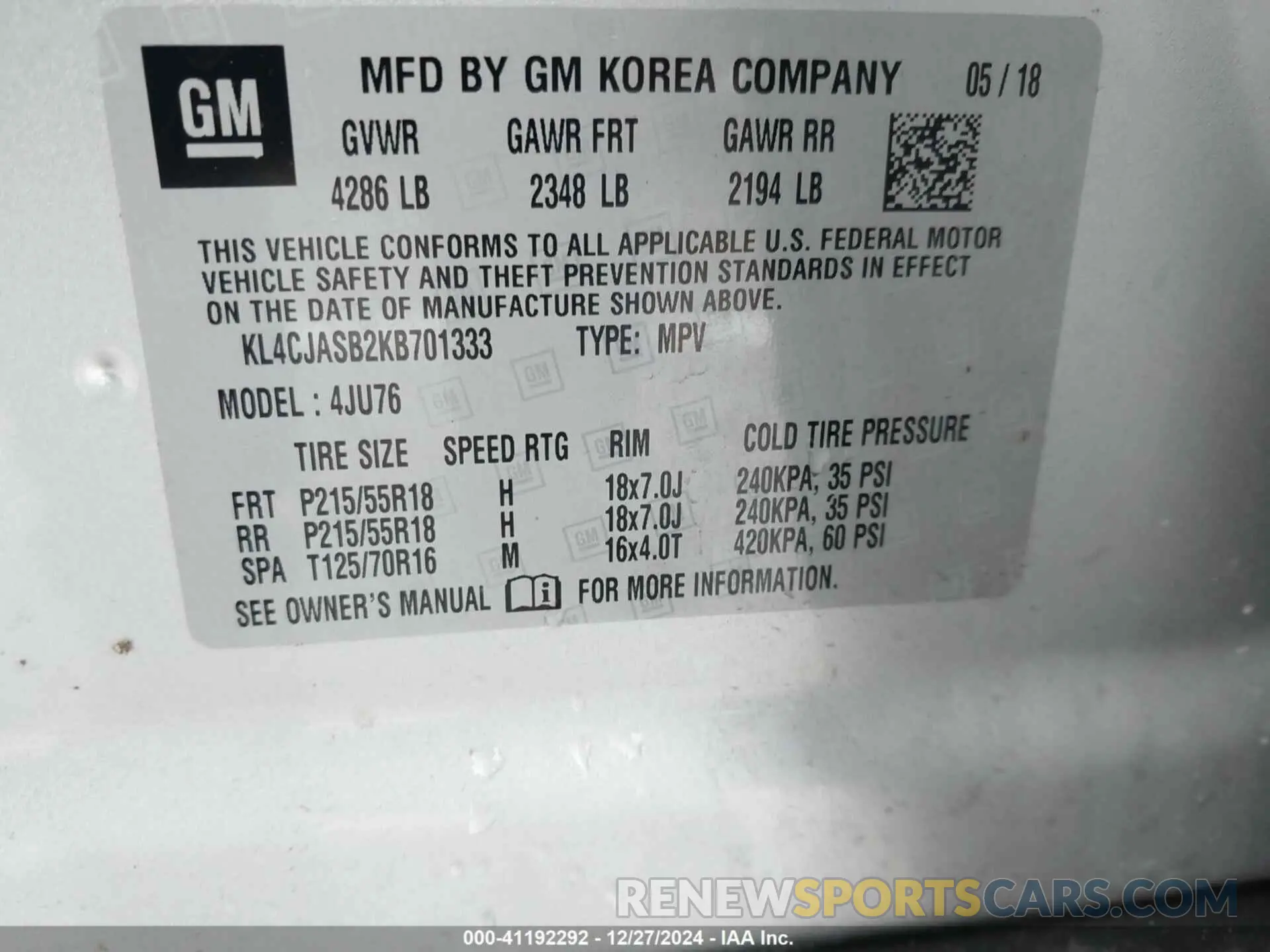 9 Photograph of a damaged car KL4CJASB2KB701333 BUICK ENCORE 2019