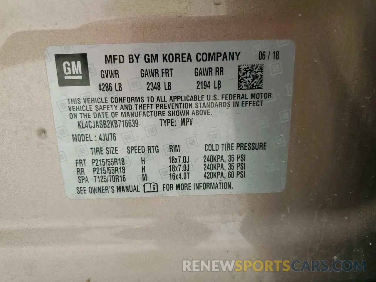 12 Photograph of a damaged car KL4CJASB2KB716639 BUICK ENCORE 2019
