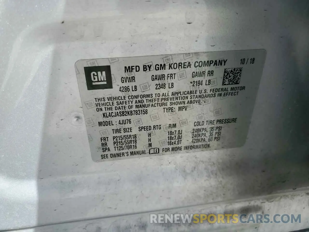 14 Photograph of a damaged car KL4CJASB2KB783158 BUICK ENCORE 2019