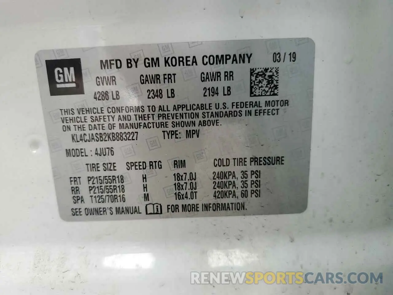 13 Photograph of a damaged car KL4CJASB2KB883227 BUICK ENCORE 2019