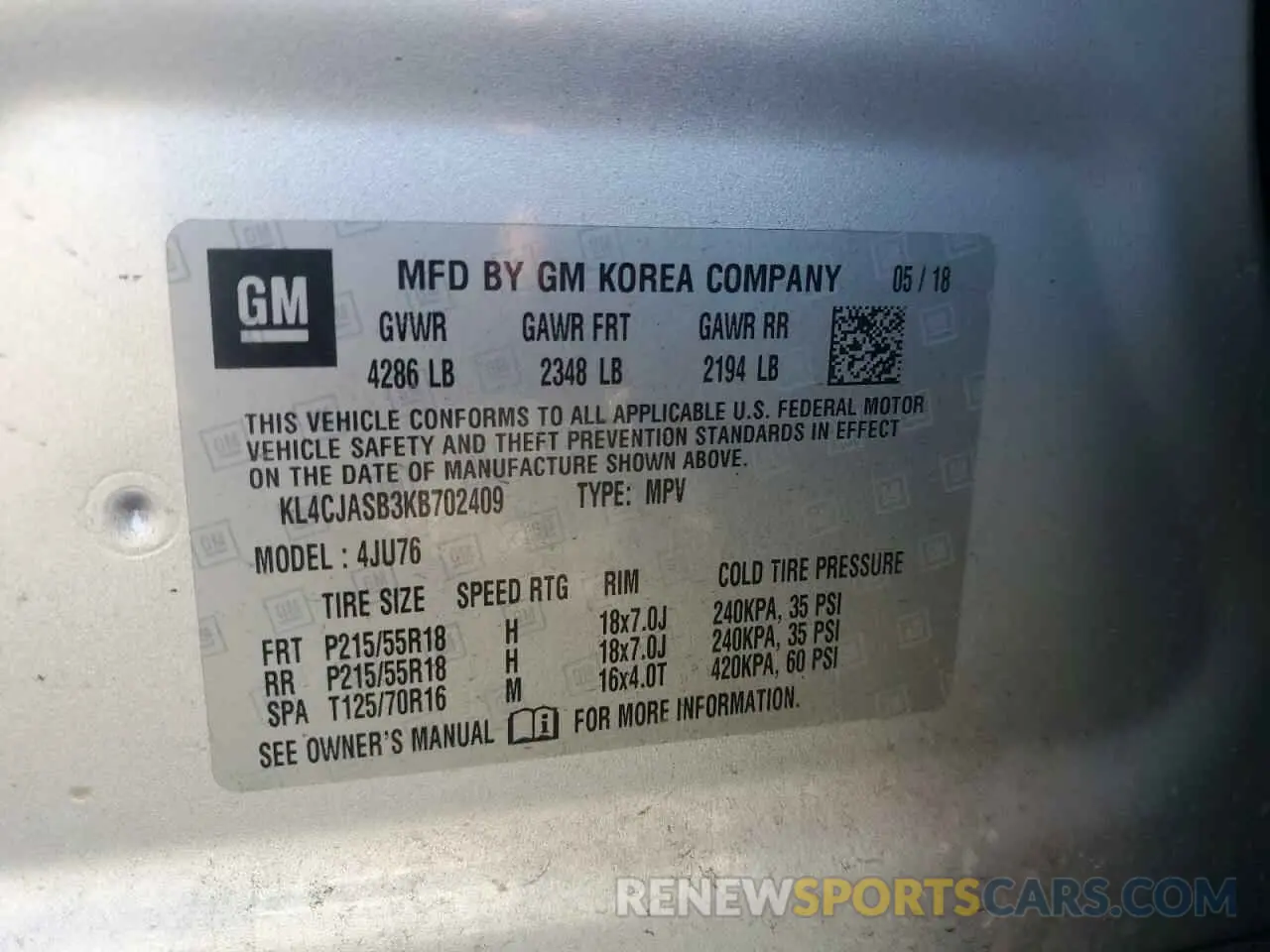 13 Photograph of a damaged car KL4CJASB3KB702409 BUICK ENCORE 2019