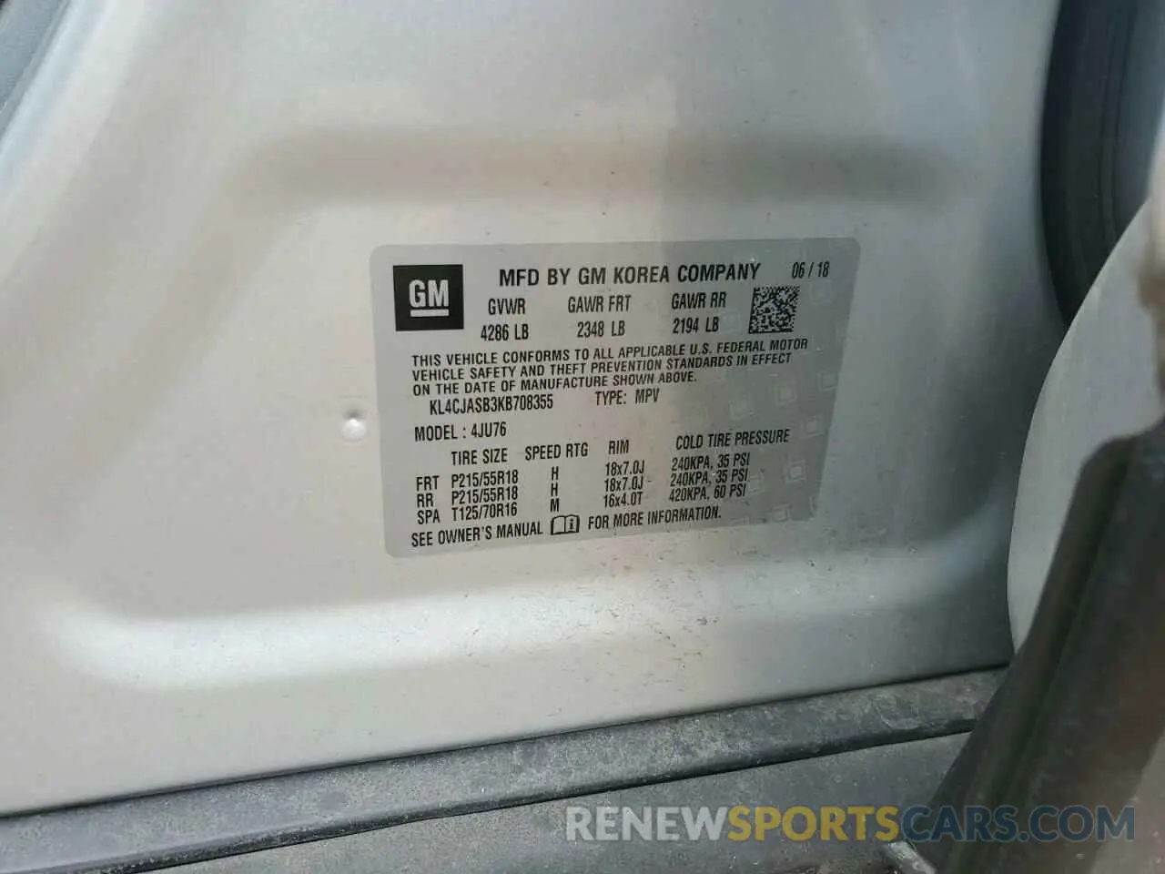 14 Фотография поврежденного автомобиля KL4CJASB3KB708355 BUICK ENCORE 2019