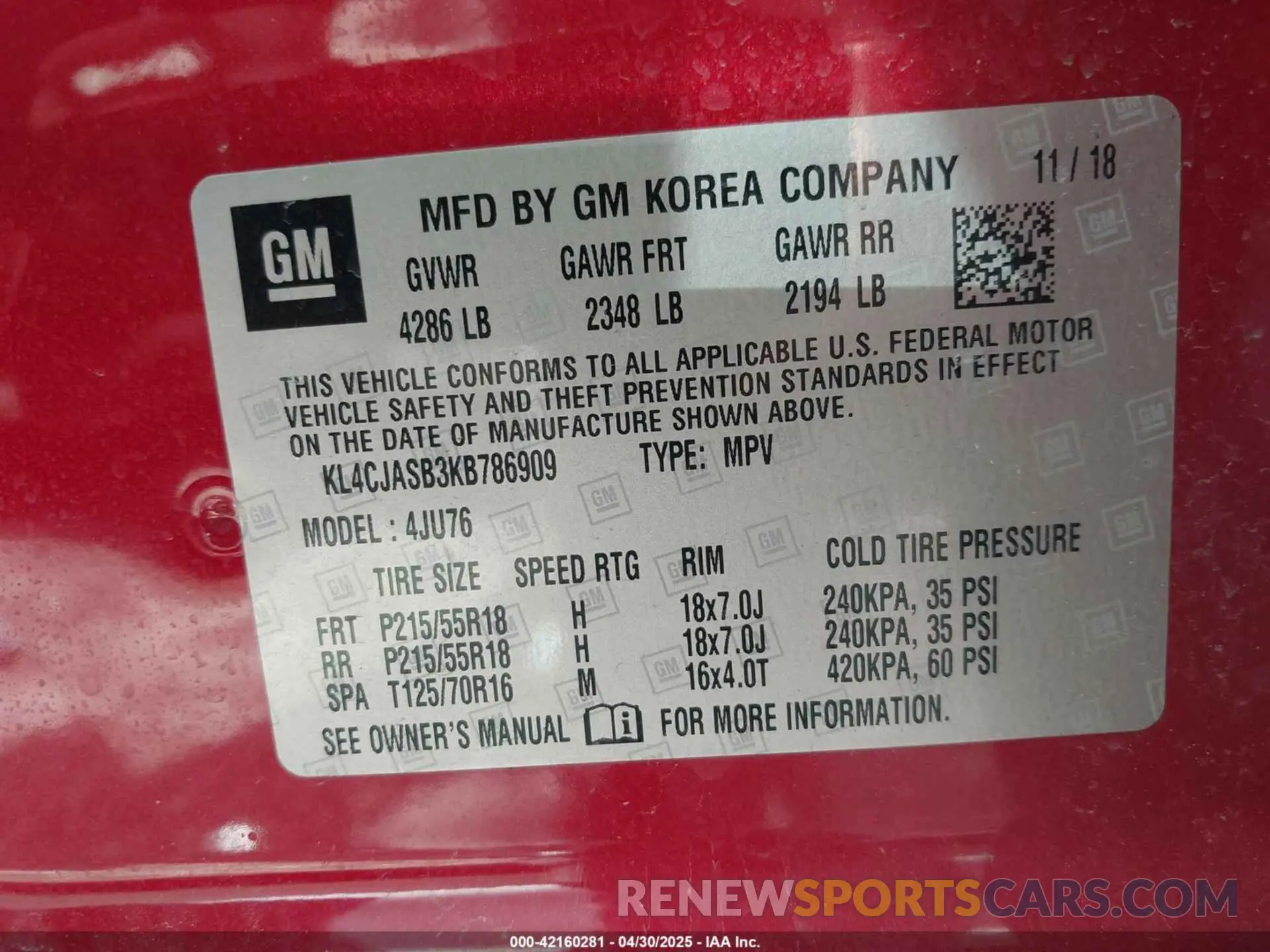9 Photograph of a damaged car KL4CJASB3KB786909 BUICK ENCORE 2019