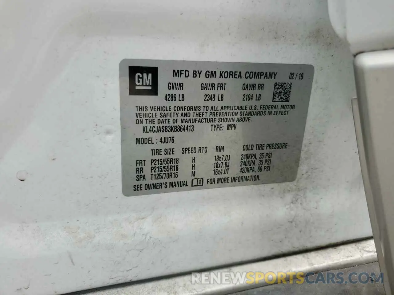 15 Фотография поврежденного автомобиля KL4CJASB3KB864413 BUICK ENCORE 2019