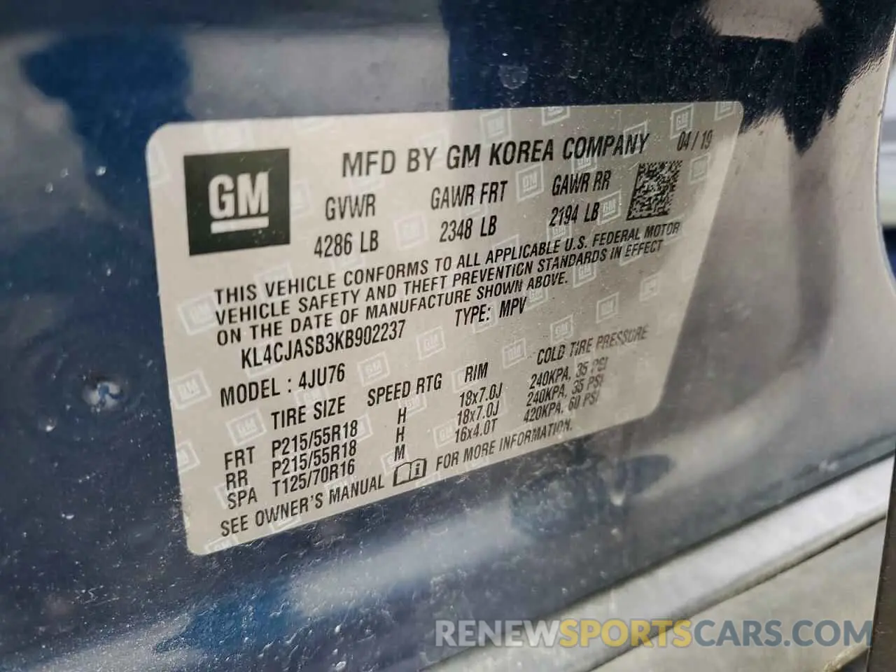 15 Photograph of a damaged car KL4CJASB3KB902237 BUICK ENCORE 2019