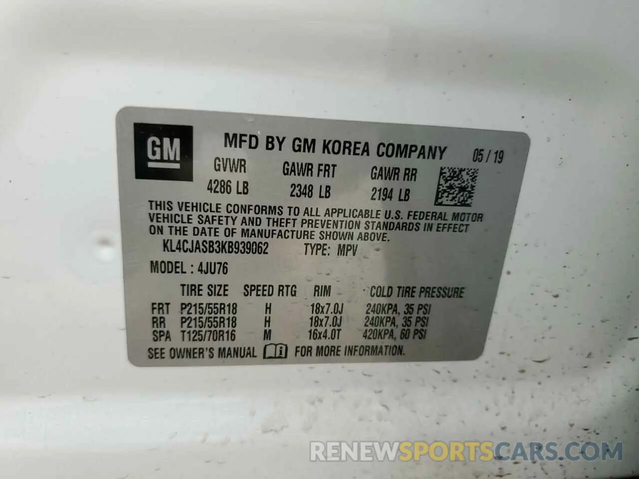 12 Фотография поврежденного автомобиля KL4CJASB3KB939062 BUICK ENCORE 2019