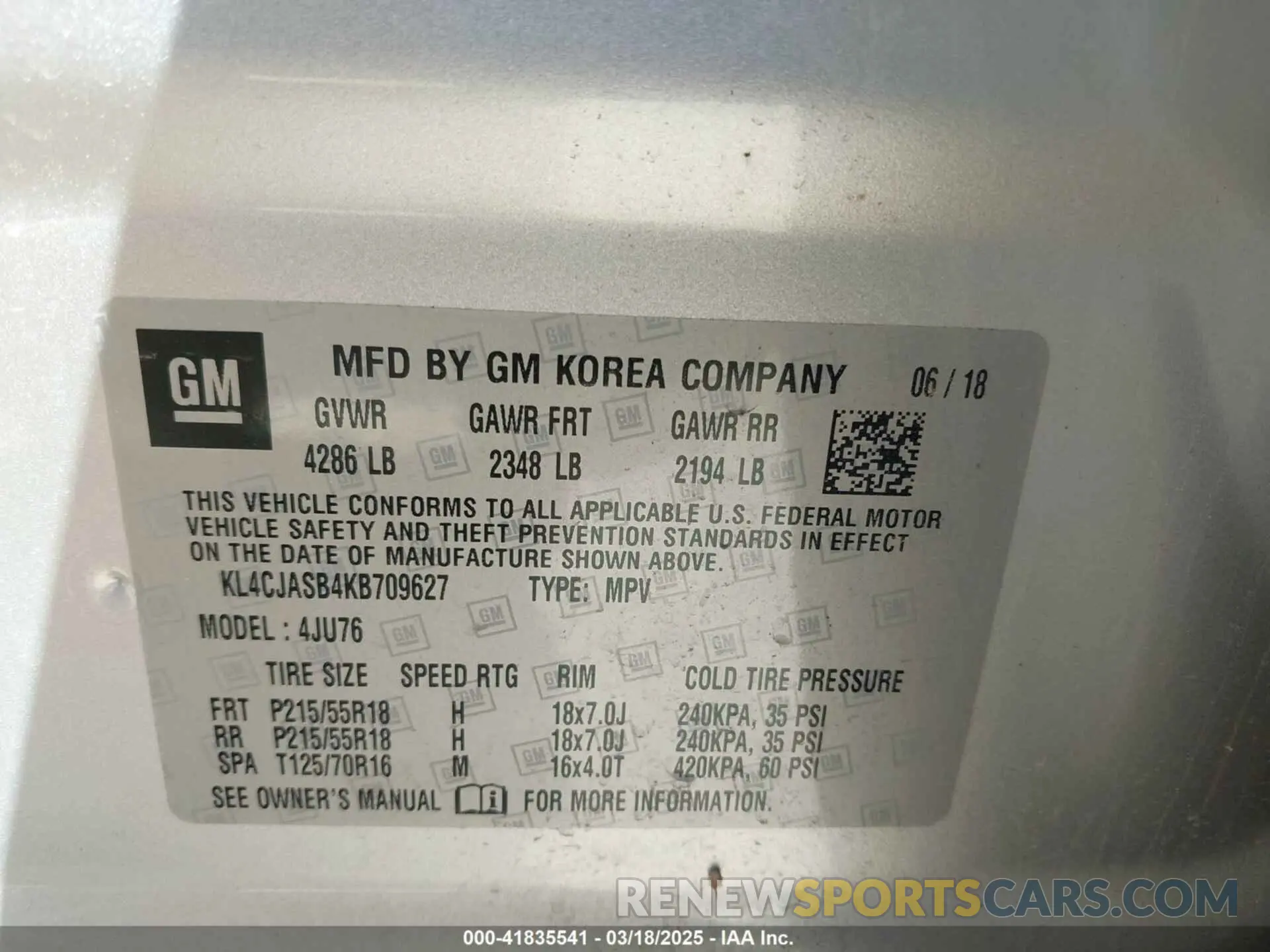 9 Photograph of a damaged car KL4CJASB4KB709627 BUICK ENCORE 2019