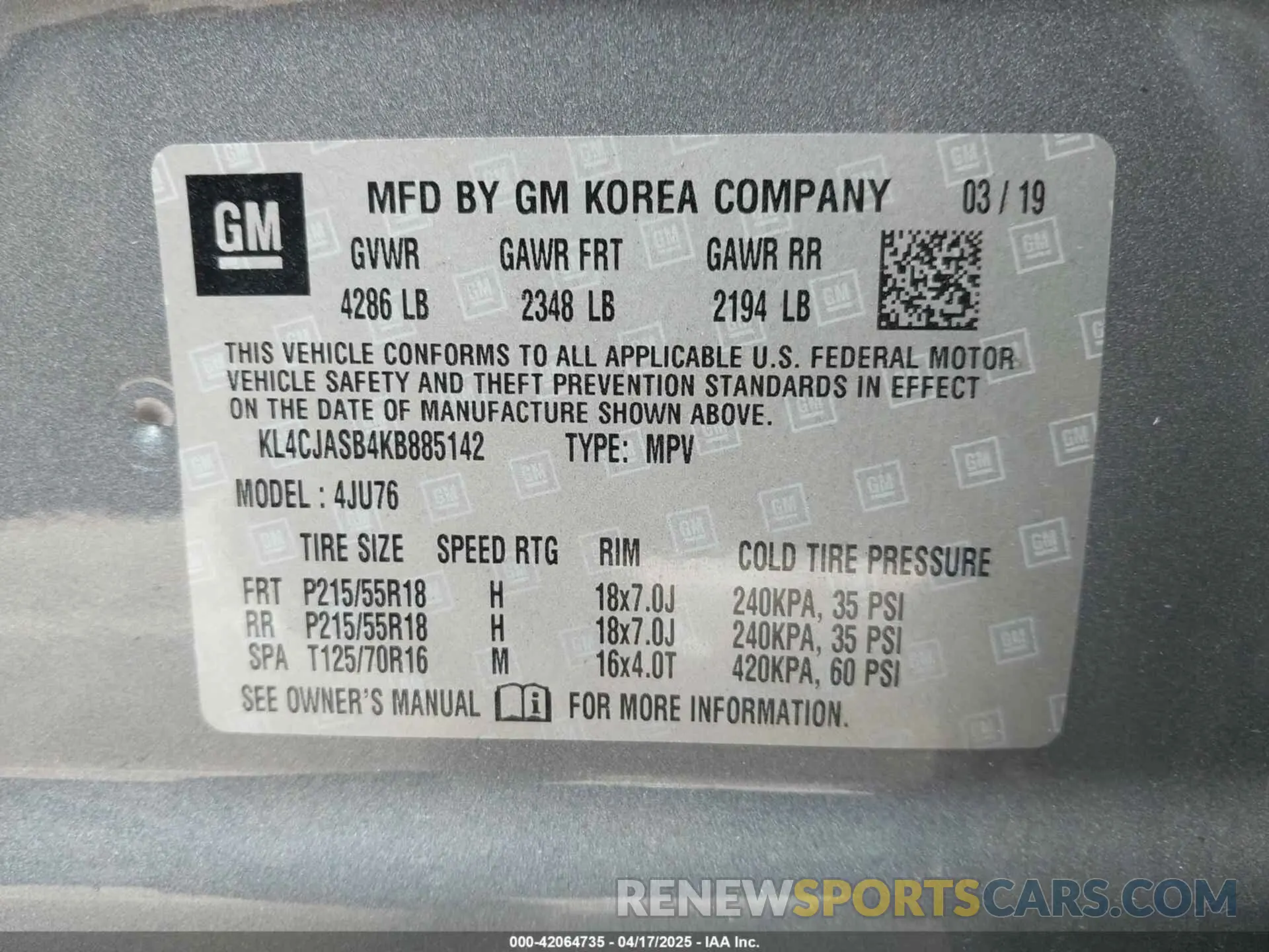 9 Photograph of a damaged car KL4CJASB4KB885142 BUICK ENCORE 2019