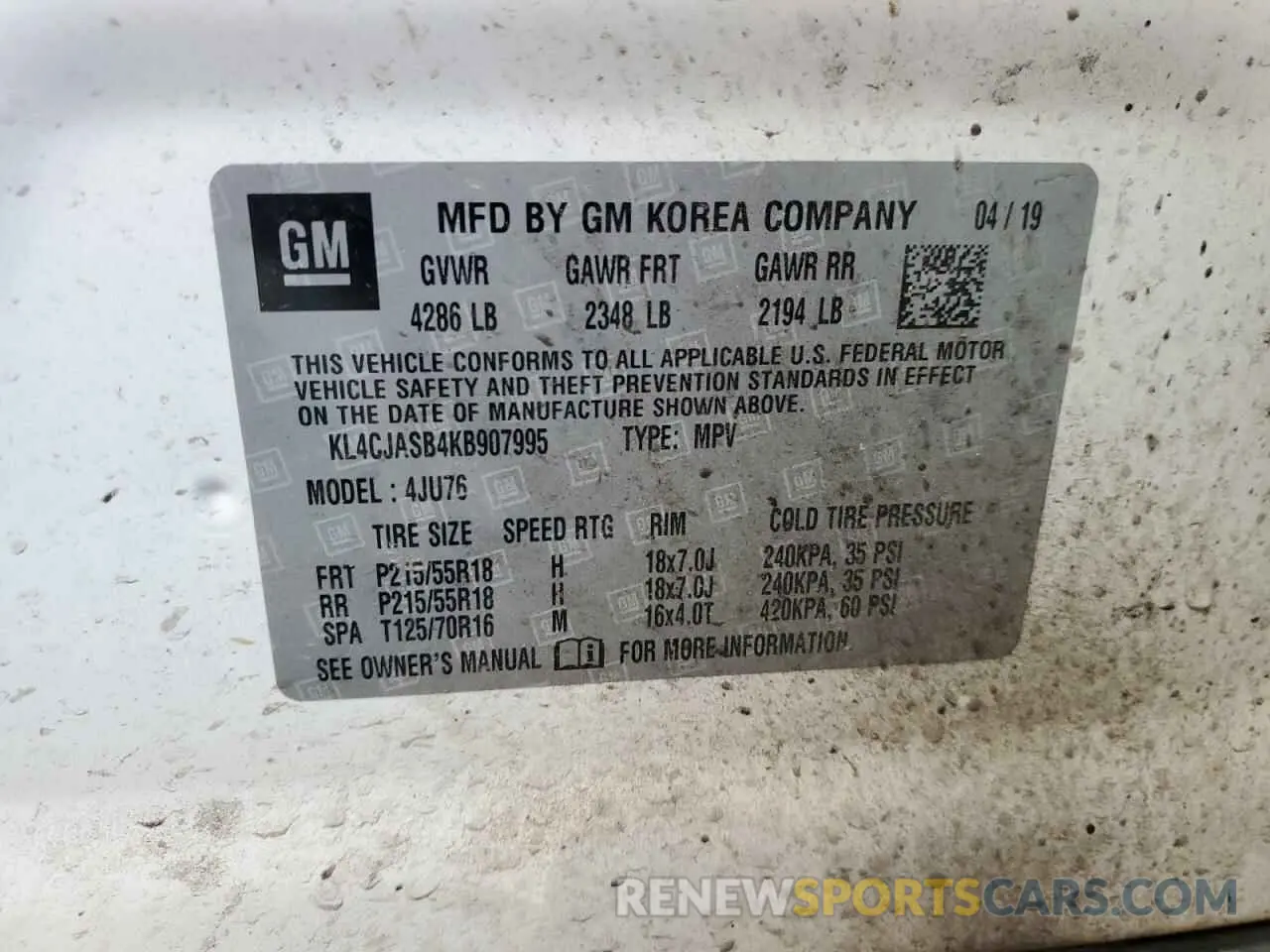 13 Фотография поврежденного автомобиля KL4CJASB4KB907995 BUICK ENCORE 2019