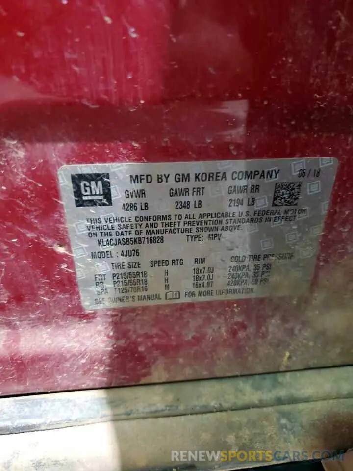 15 Photograph of a damaged car KL4CJASB5KB716828 BUICK ENCORE 2019
