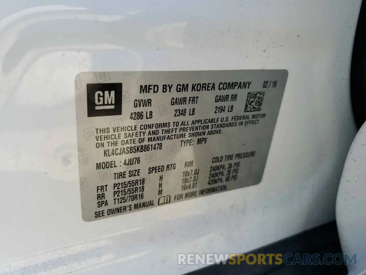13 Фотография поврежденного автомобиля KL4CJASB5KB861478 BUICK ENCORE 2019