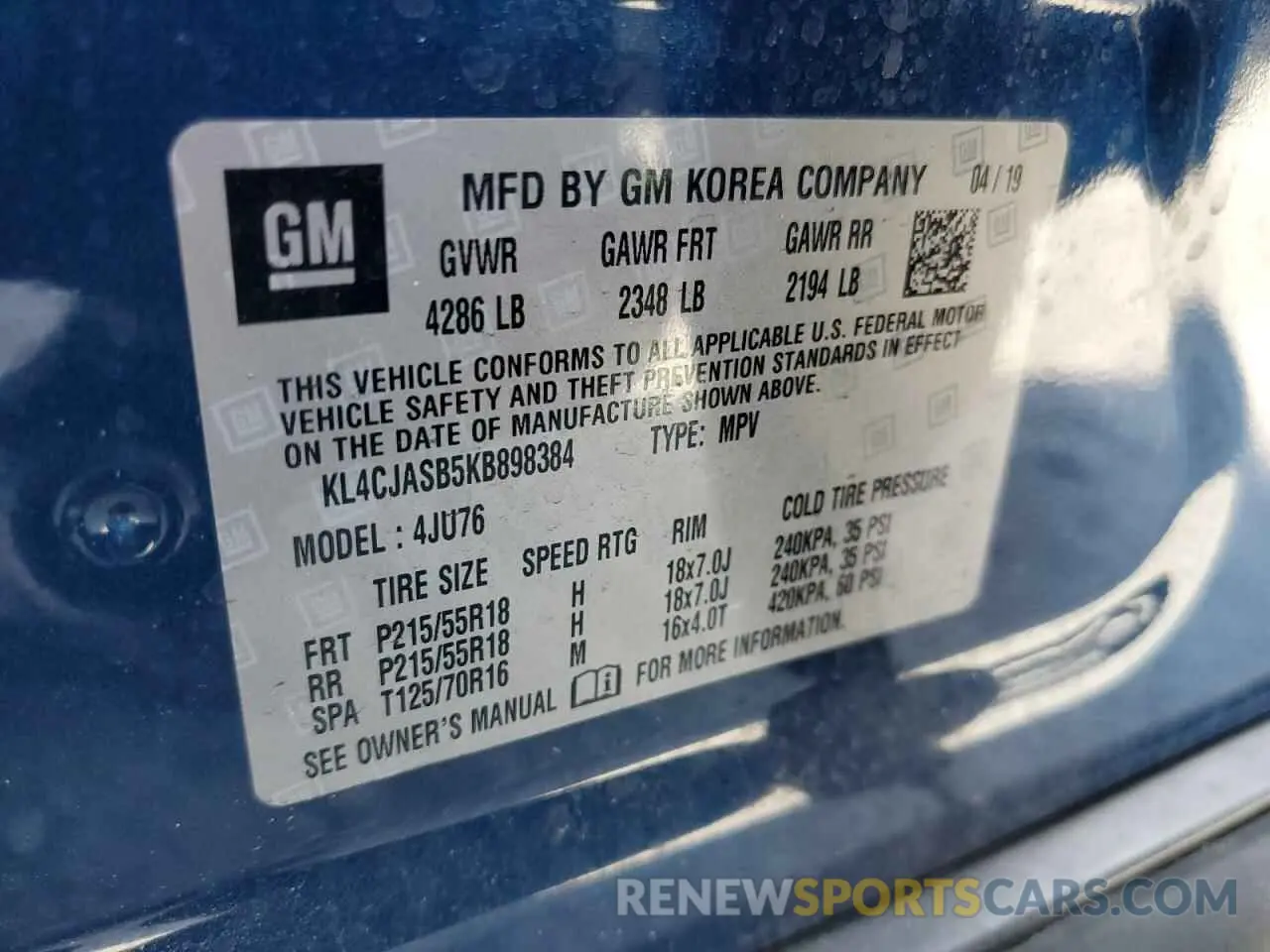 13 Photograph of a damaged car KL4CJASB5KB898384 BUICK ENCORE 2019
