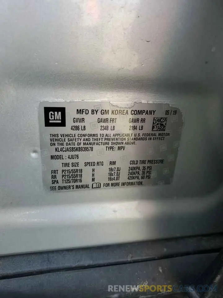 14 Фотография поврежденного автомобиля KL4CJASB5KB939578 BUICK ENCORE 2019