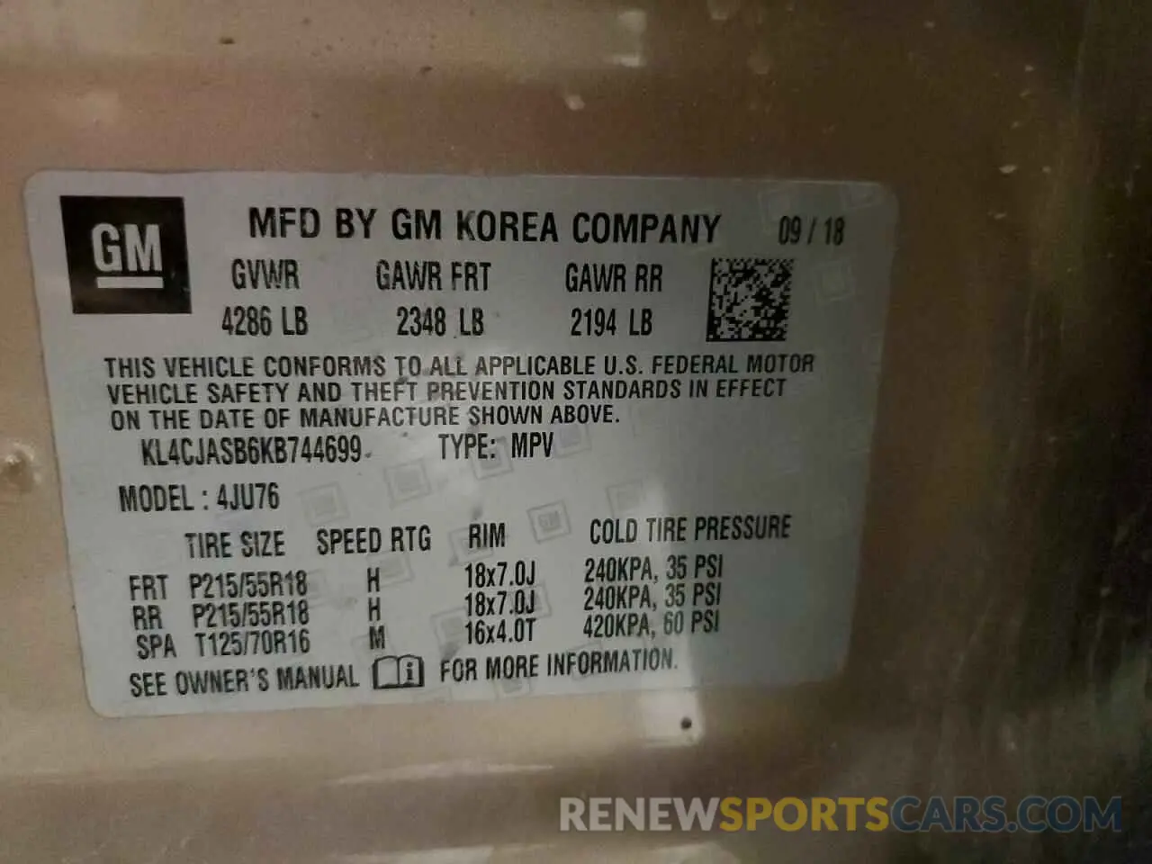 13 Photograph of a damaged car KL4CJASB6KB744699 BUICK ENCORE 2019