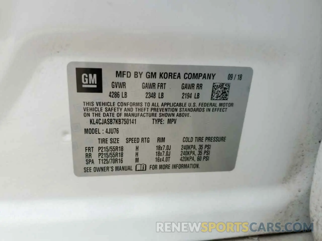 13 Photograph of a damaged car KL4CJASB7KB750141 BUICK ENCORE 2019