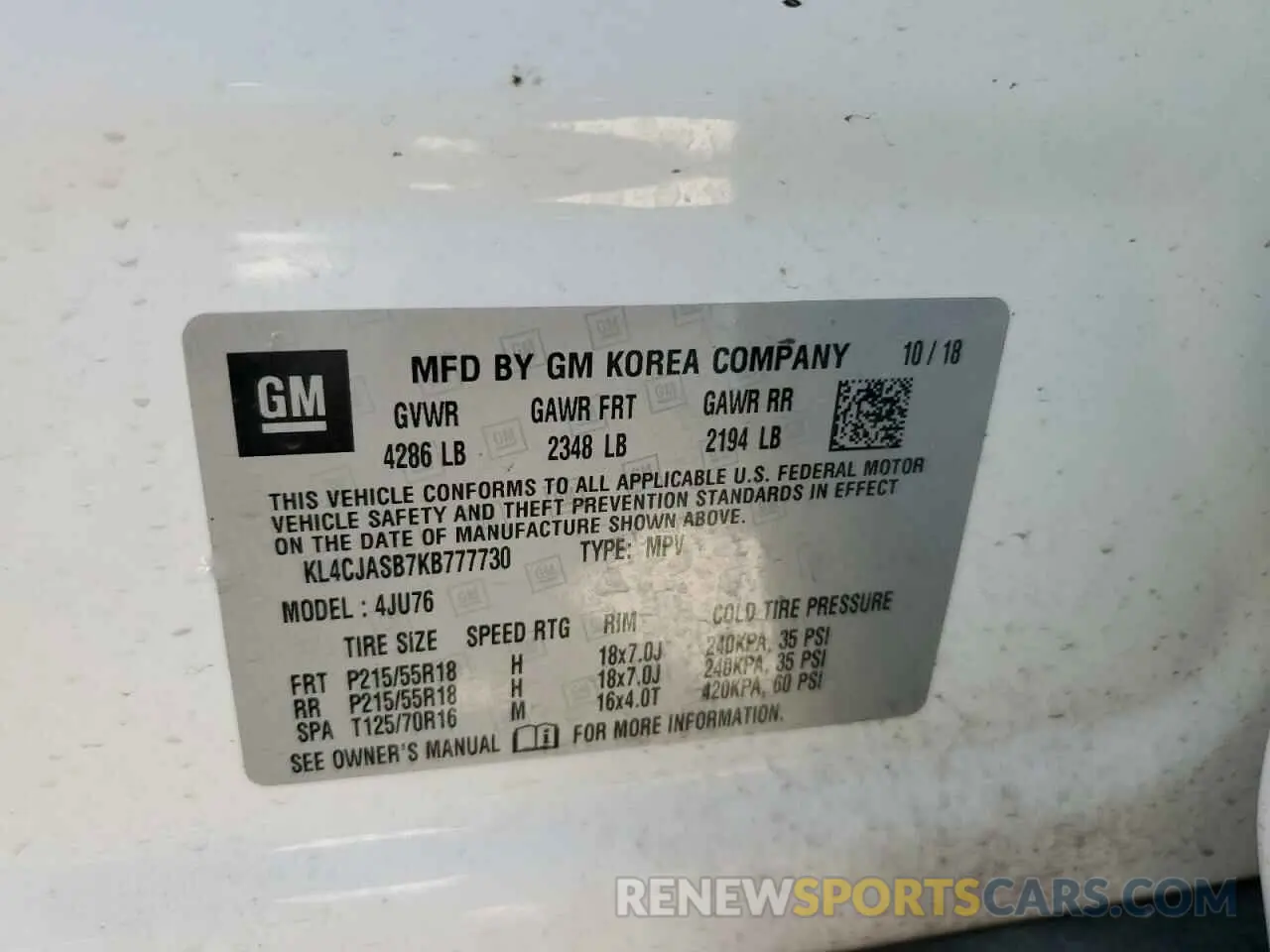 13 Photograph of a damaged car KL4CJASB7KB777730 BUICK ENCORE 2019