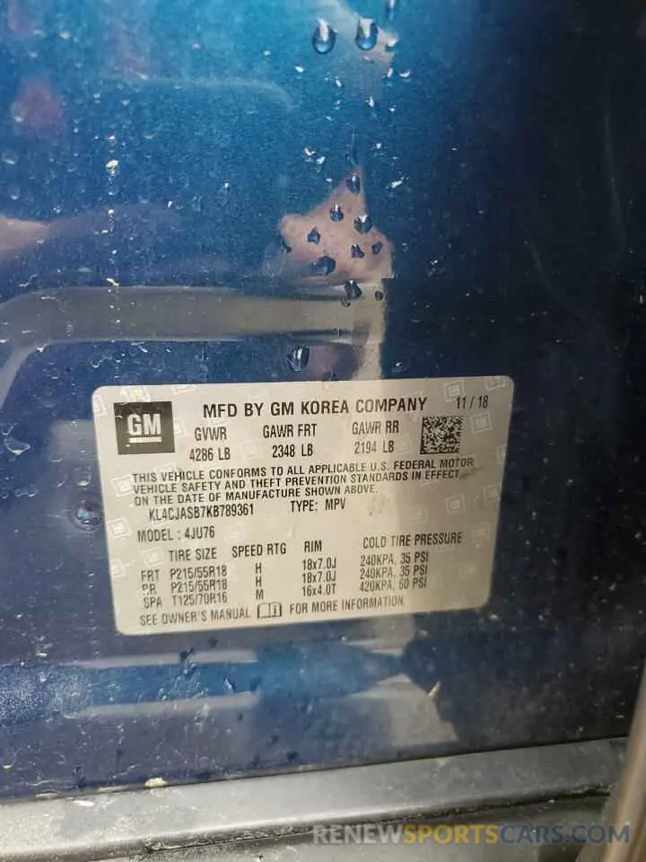 13 Photograph of a damaged car KL4CJASB7KB789361 BUICK ENCORE 2019