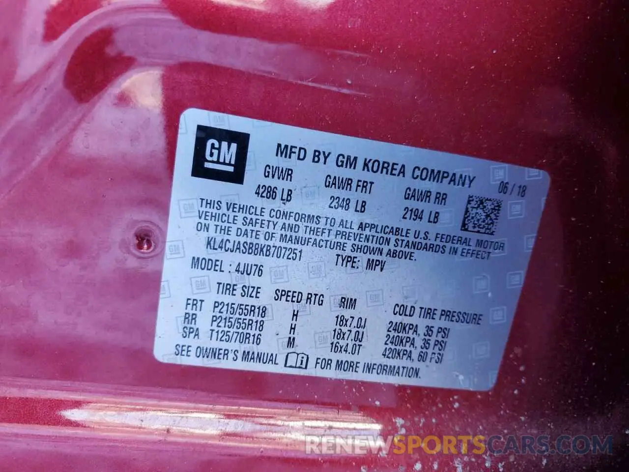 14 Фотография поврежденного автомобиля KL4CJASB8KB707251 BUICK ENCORE 2019