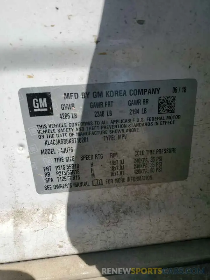 13 Photograph of a damaged car KL4CJASB8KB710201 BUICK ENCORE 2019