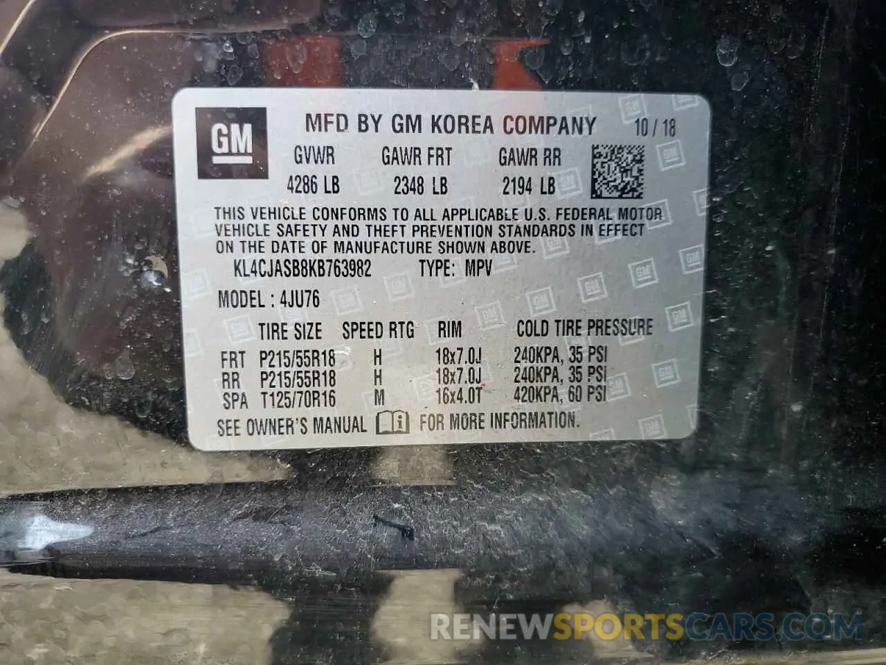 14 Photograph of a damaged car KL4CJASB8KB763982 BUICK ENCORE 2019