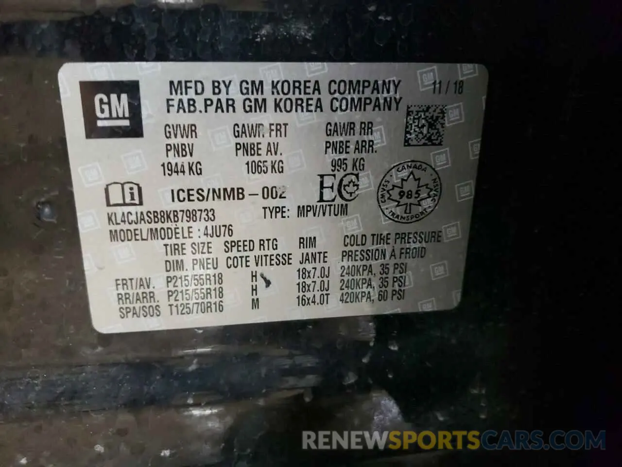 12 Фотография поврежденного автомобиля KL4CJASB8KB798733 BUICK ENCORE 2019