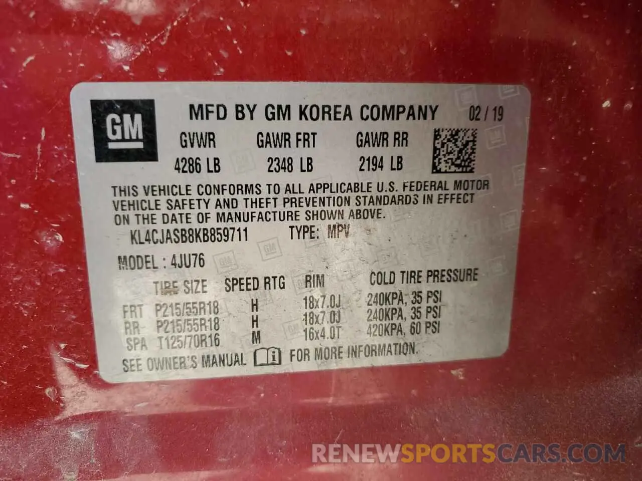 15 Photograph of a damaged car KL4CJASB8KB859711 BUICK ENCORE 2019